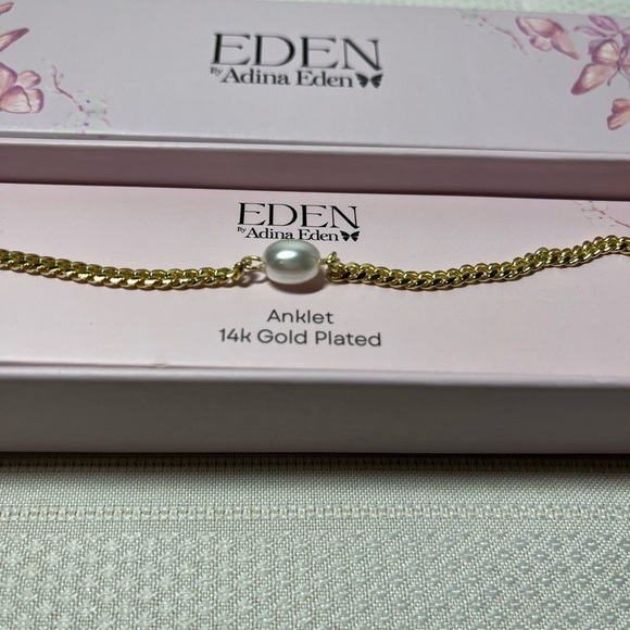 New ANKLET. Adina Eden 14k Gold Plated with Pearl. Cuban chain. - Picture 1 of 4